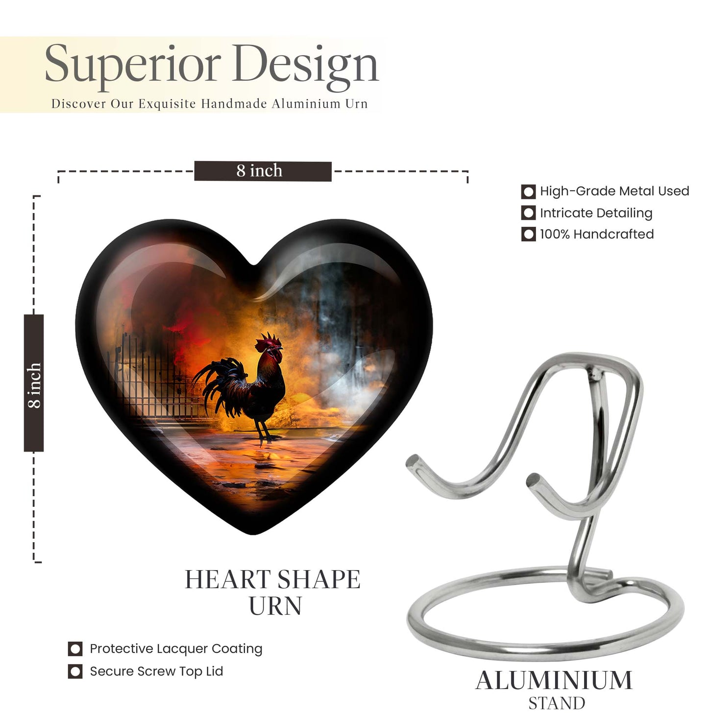 10-inch heart-shaped flowers theme chicken urn made of aluminium