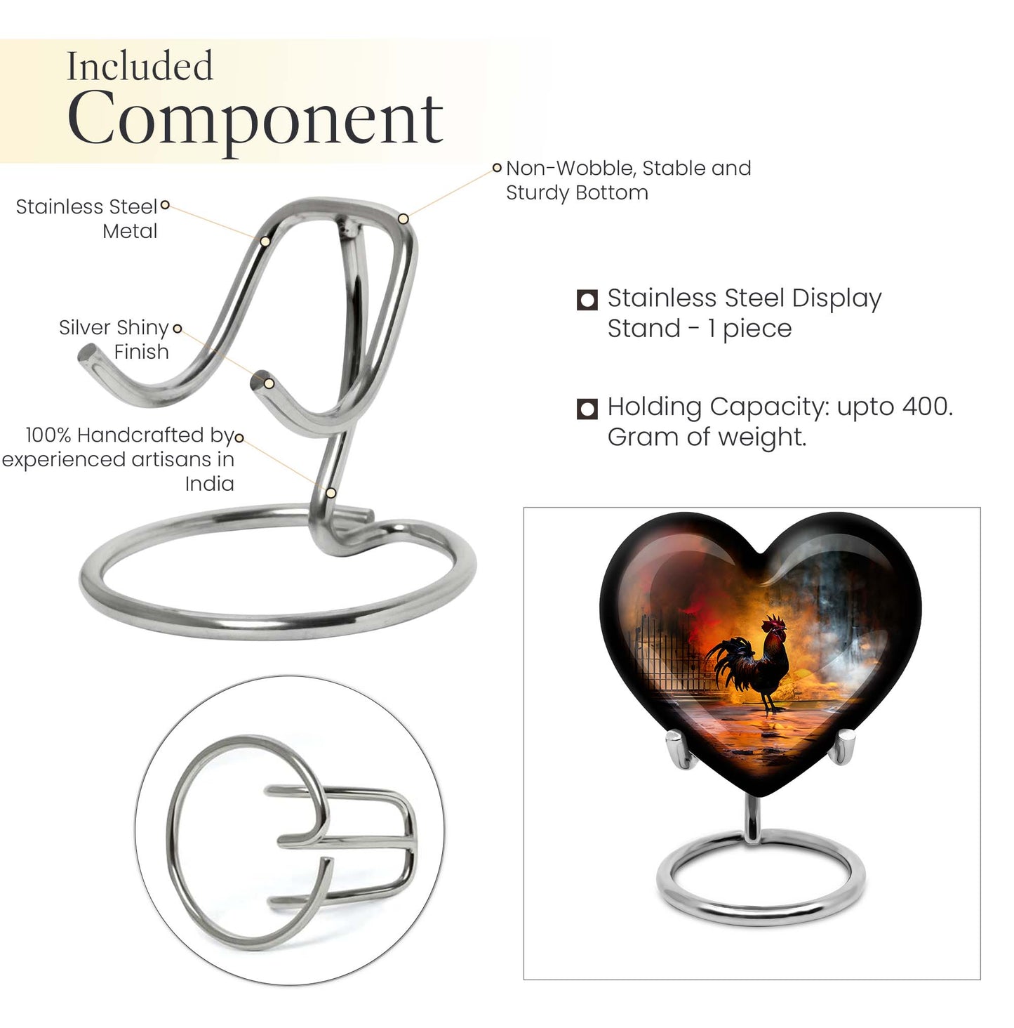 10-inch heart-shaped flowers theme chicken urn made of aluminium