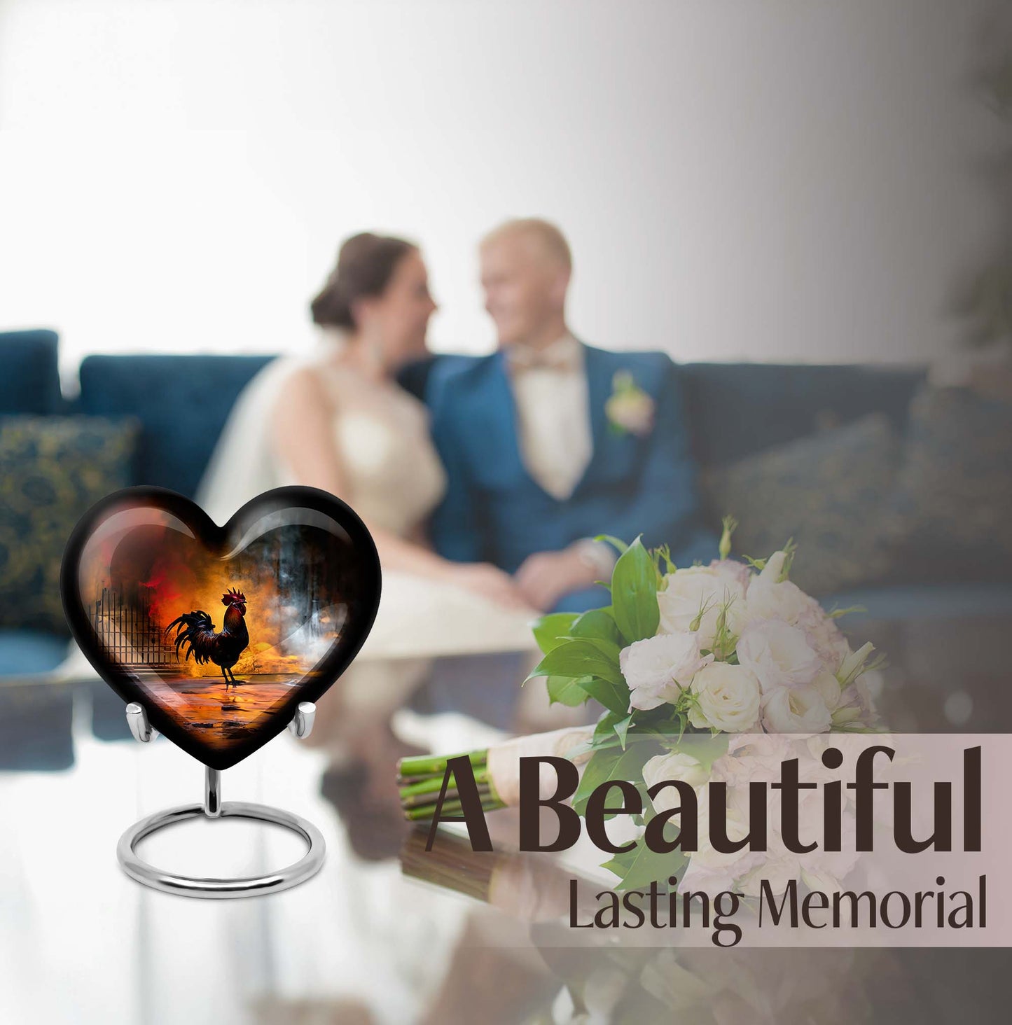 10-inch heart-shaped flowers theme chicken urn made of aluminium