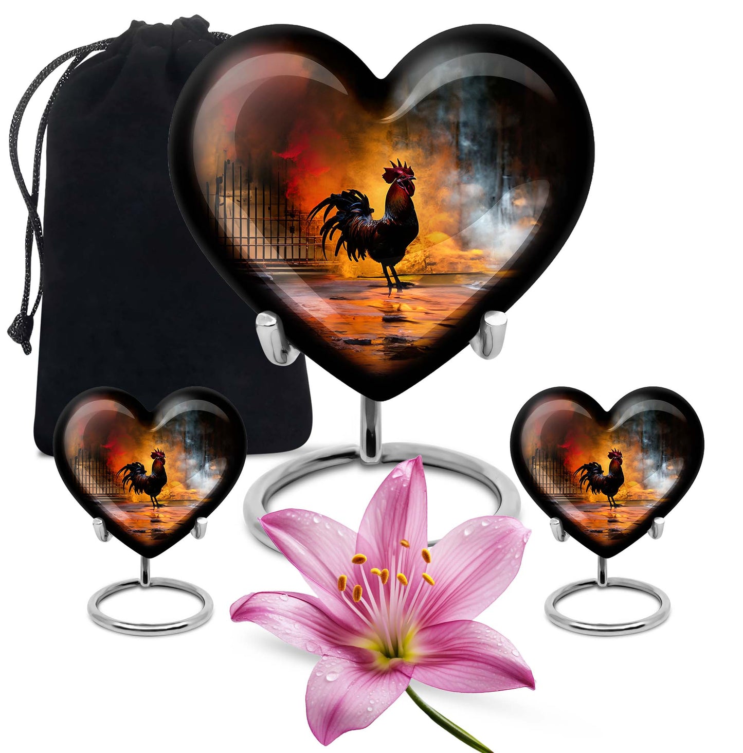 Chicken Theme Large Urn With 2 Keepsake Urn