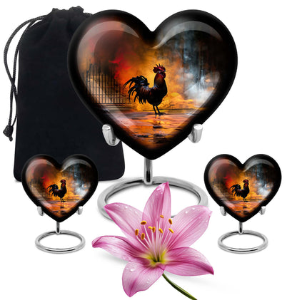 Chicken Theme Large Urn With 2 Keepsake Urn