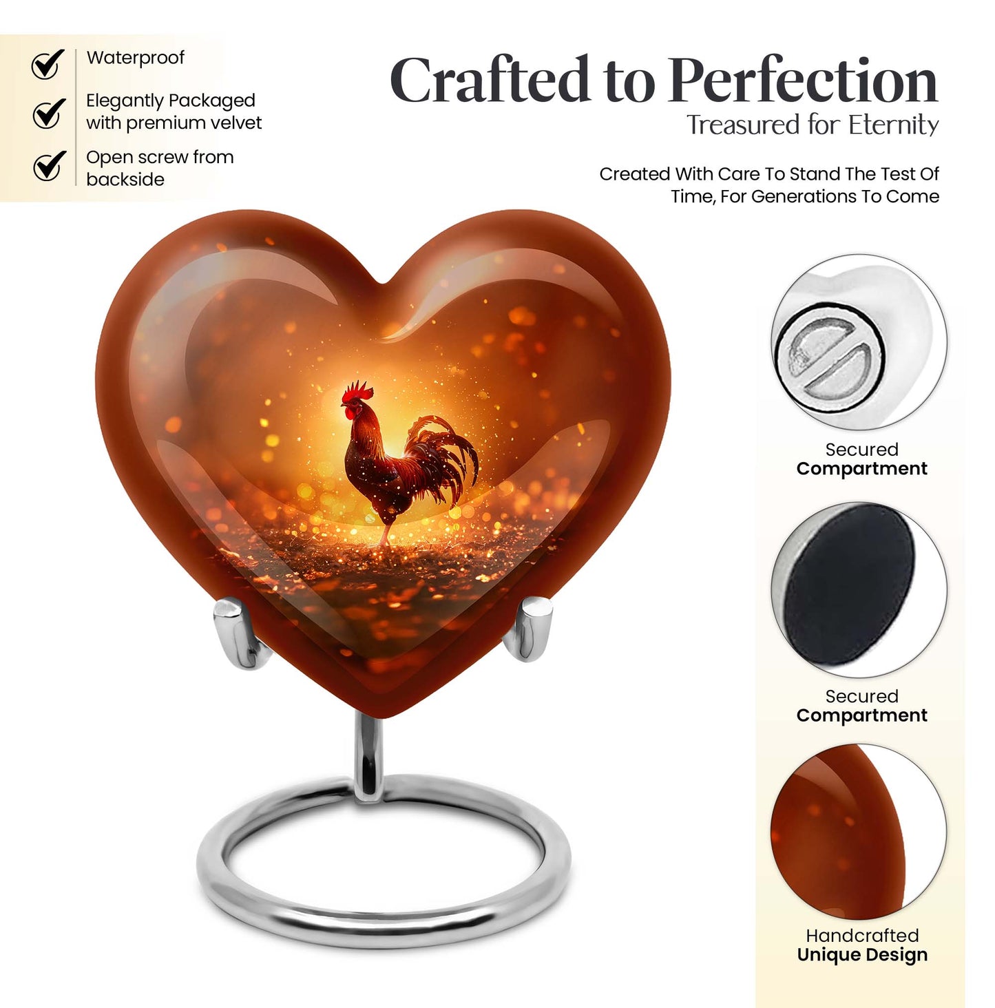 10-inch heart shaped chicken urn, memorial urn 