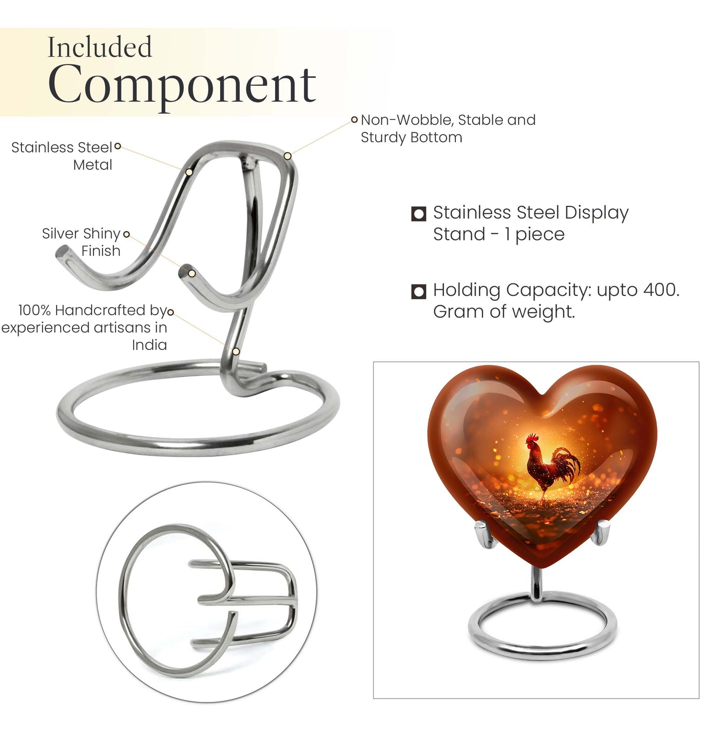 10-inch heart shaped chicken urn, memorial urn 