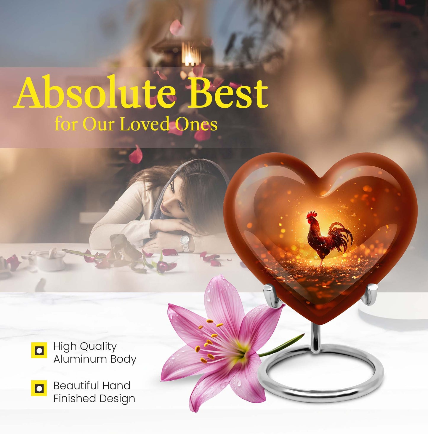 10-inch heart shaped chicken urn, memorial urn 