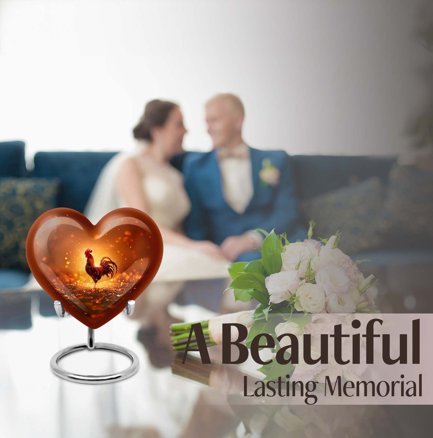 10-inch heart shaped chicken urn, memorial urn 