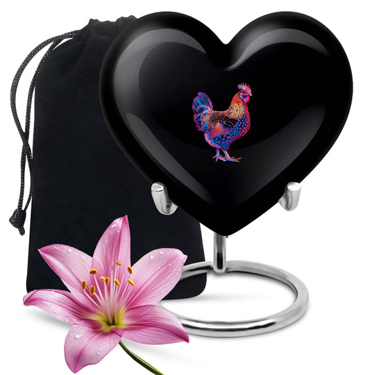 10-inch heart-shaped chicken urn for adult, personalized, aluminium, with flower theme