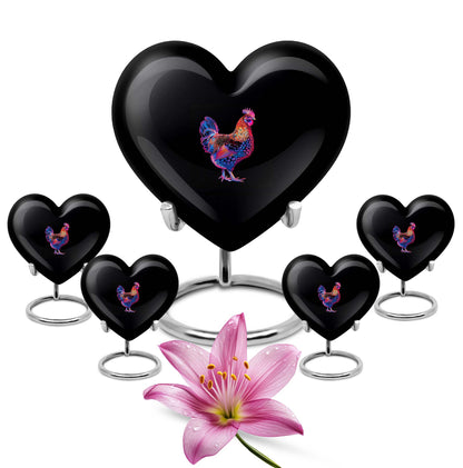 10-inch heart-shaped chicken urn for adult, personalized, aluminium, with flower theme