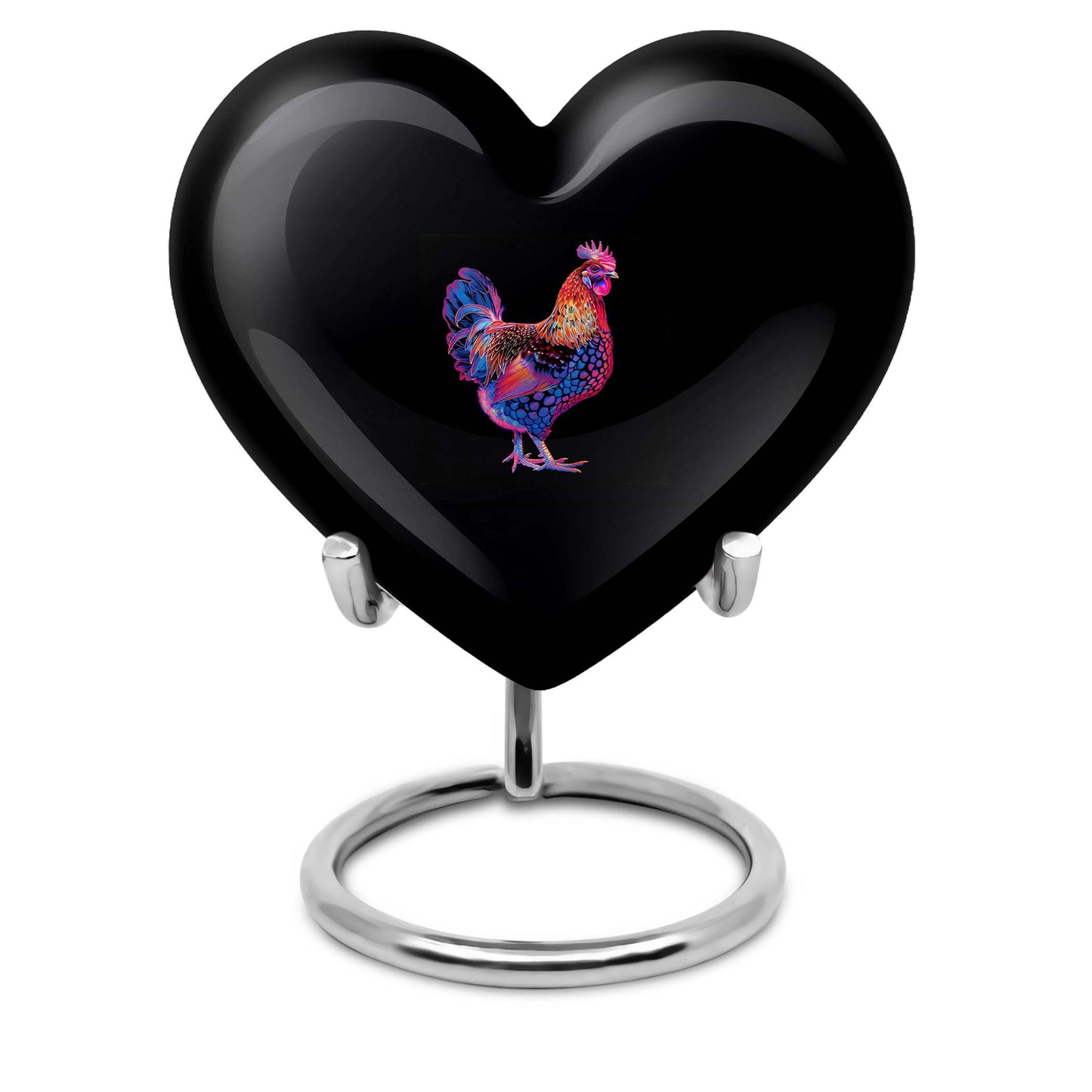 10-inch heart-shaped chicken urn for adult, personalized, aluminium, with flower theme