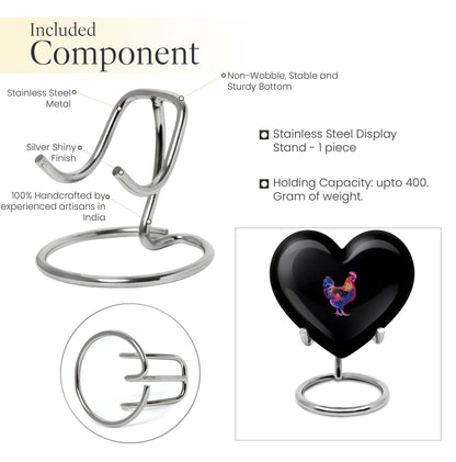 10-inch heart-shaped chicken urn for adult, personalized, aluminium, with flower theme