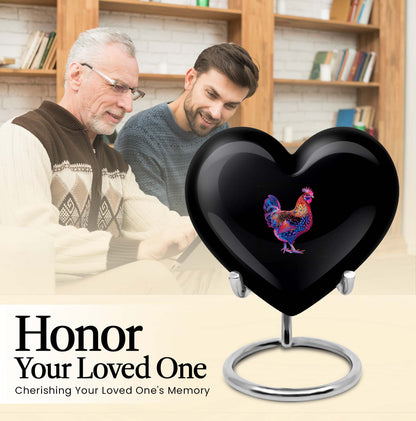 10-inch heart-shaped chicken urn for adult, personalized, aluminium, with flower theme