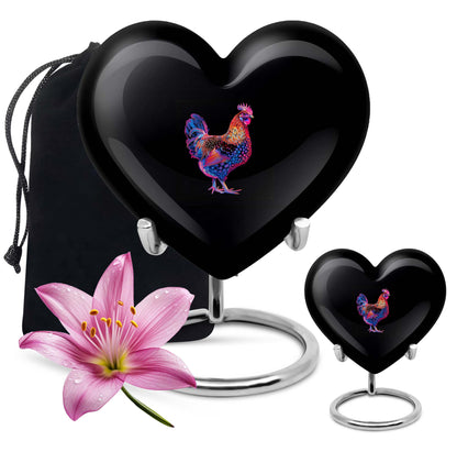 10-inch heart-shaped chicken urn for adult, personalized, aluminium, with flower theme