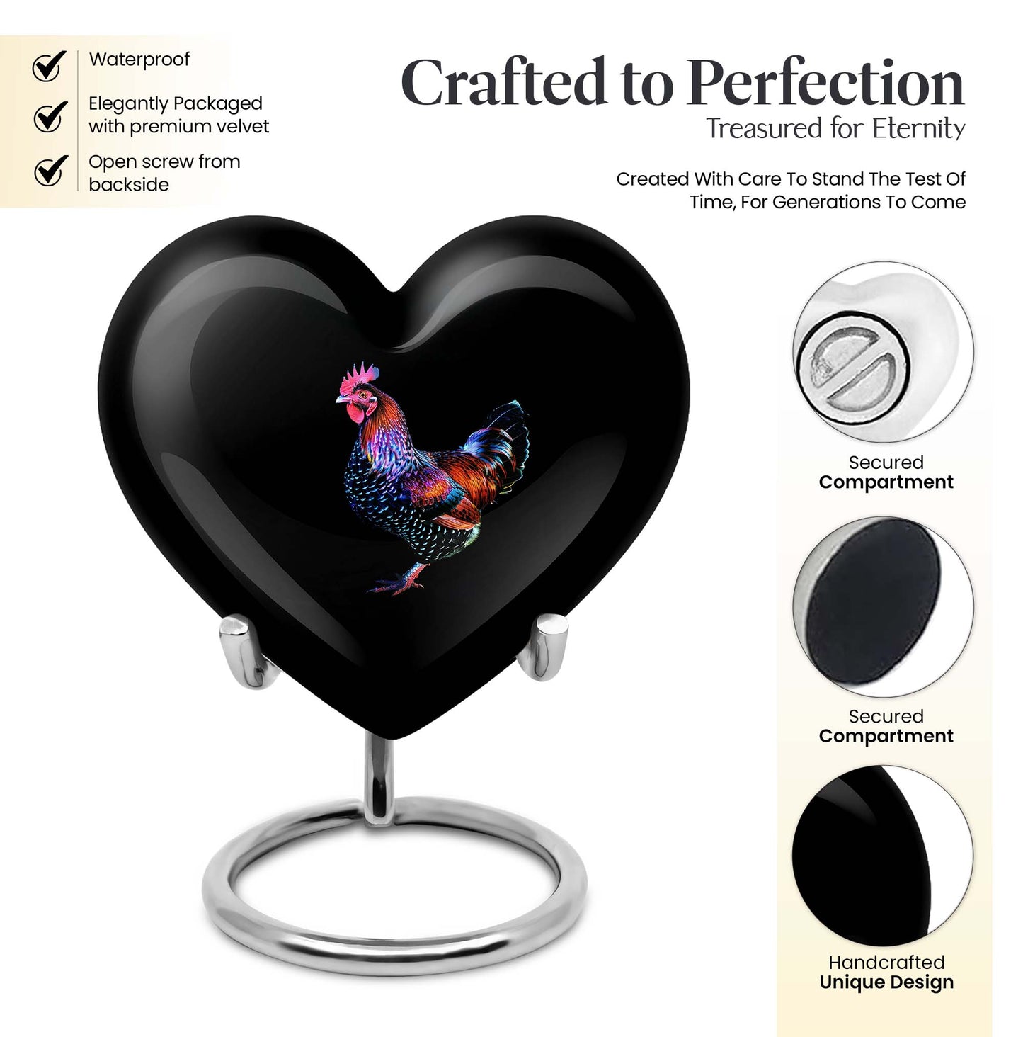 Heart-shaped 10-inch memorial medium chicken urn