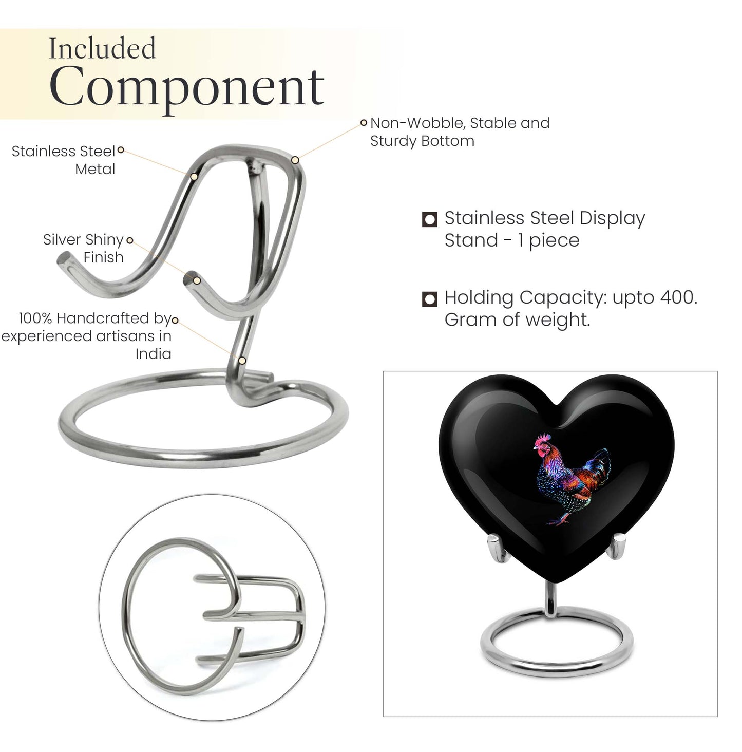 Heart-shaped 10-inch memorial medium chicken urn