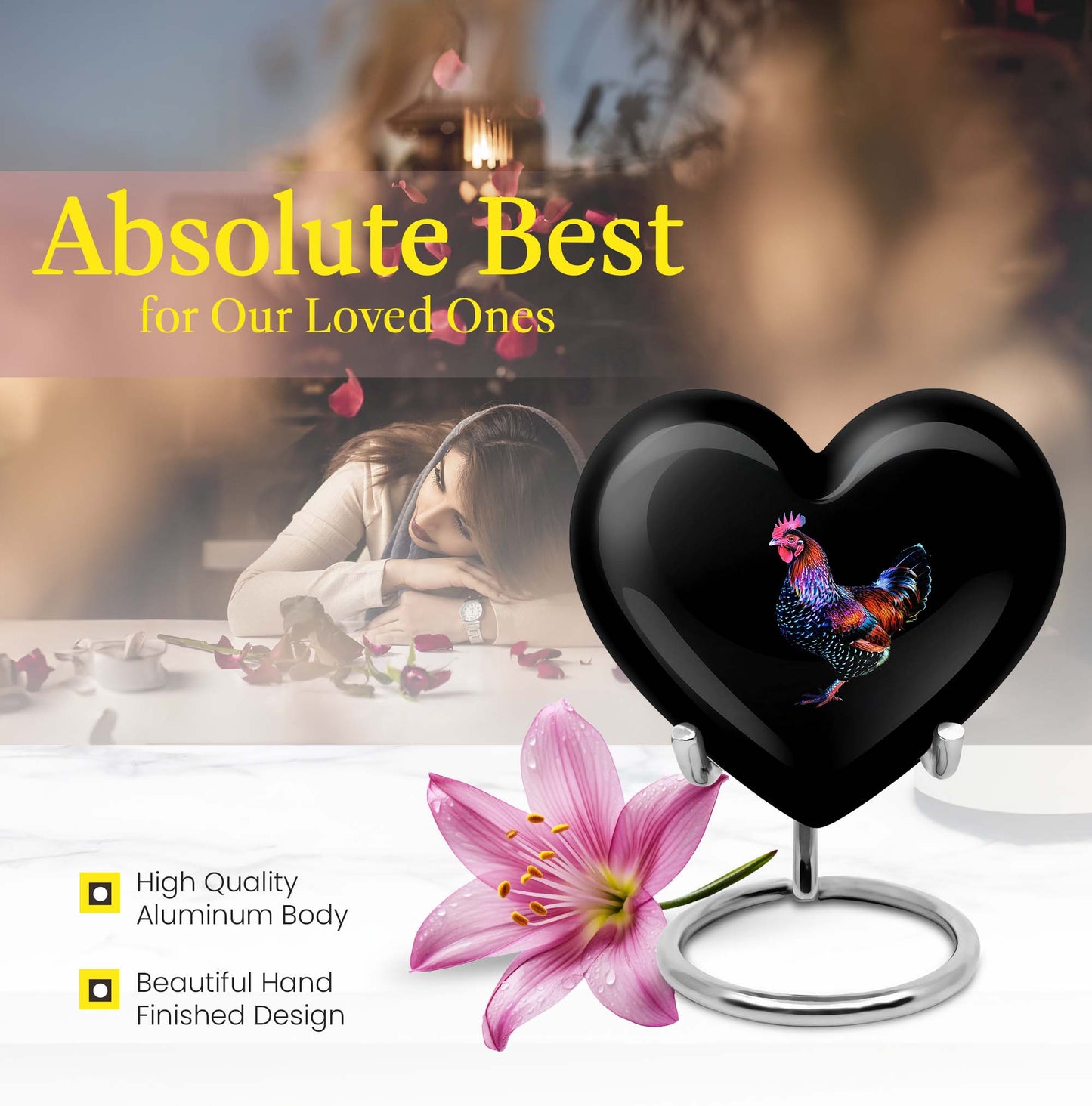 Heart-shaped 10-inch memorial medium chicken urn
