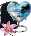 Large 10-inch heart beach urn for cremation ashes with floral design and personal engraving