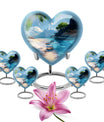 Large 10-inch heart beach urn for cremation ashes with floral design and personal engraving