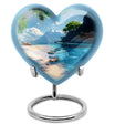 Large 10-inch heart beach urn for cremation ashes with floral design and personal engraving