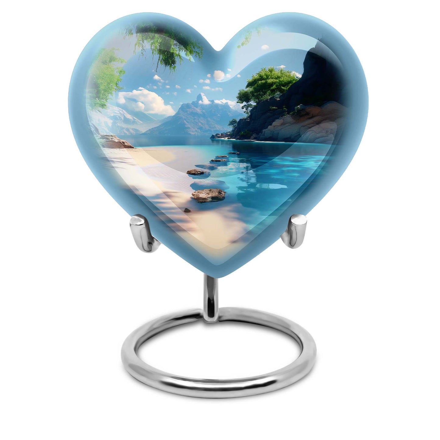 Large 10-inch heart beach urn for cremation ashes with floral design and personal engraving