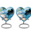 Large 10-inch heart beach urn for cremation ashes with floral design and personal engraving