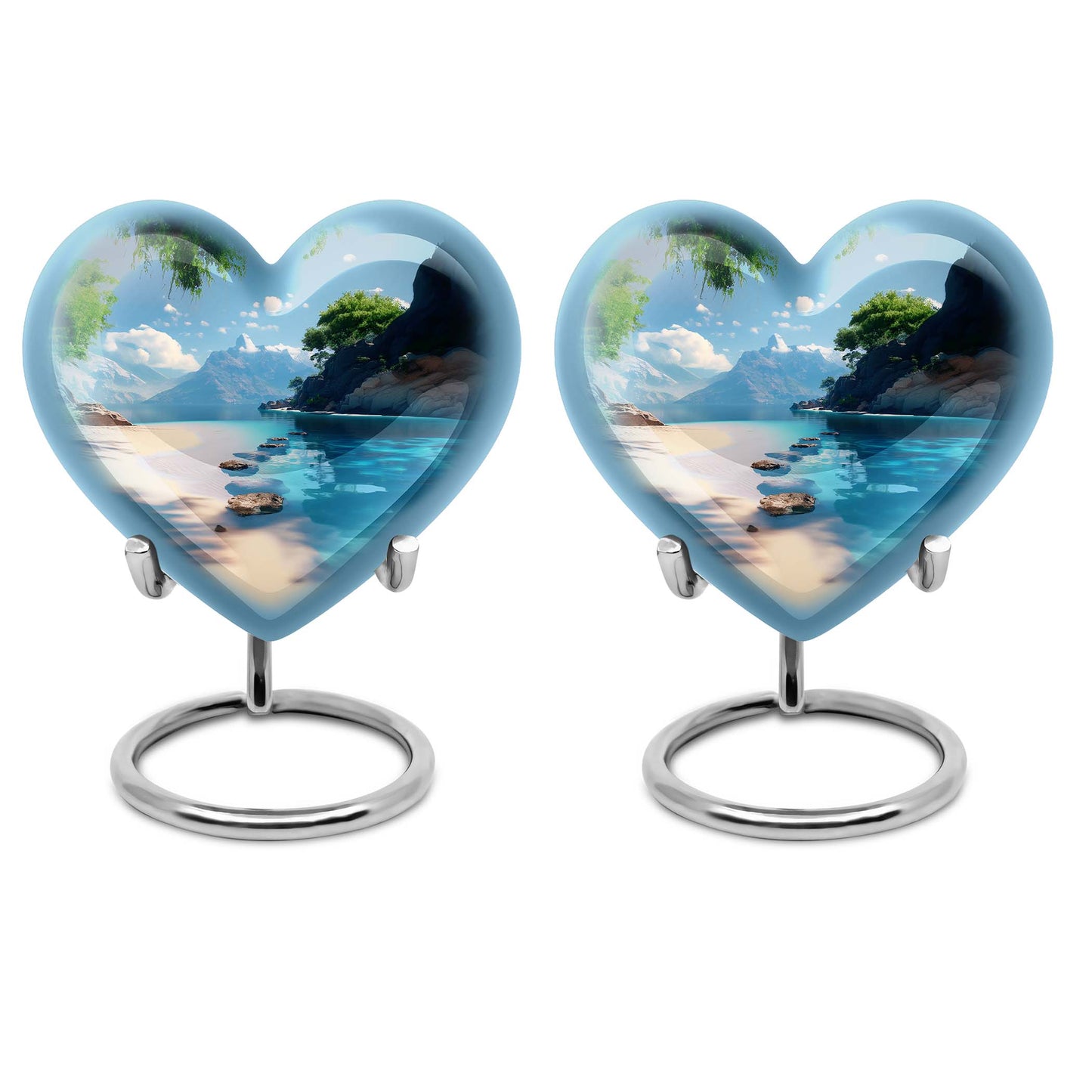 Large 10-inch heart beach urn for cremation ashes with floral design and personal engraving