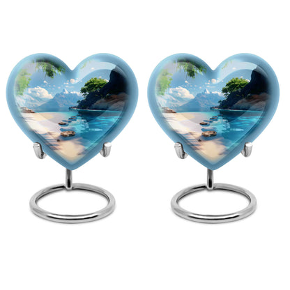 Large 10-inch heart beach urn for cremation ashes with floral design and personal engraving