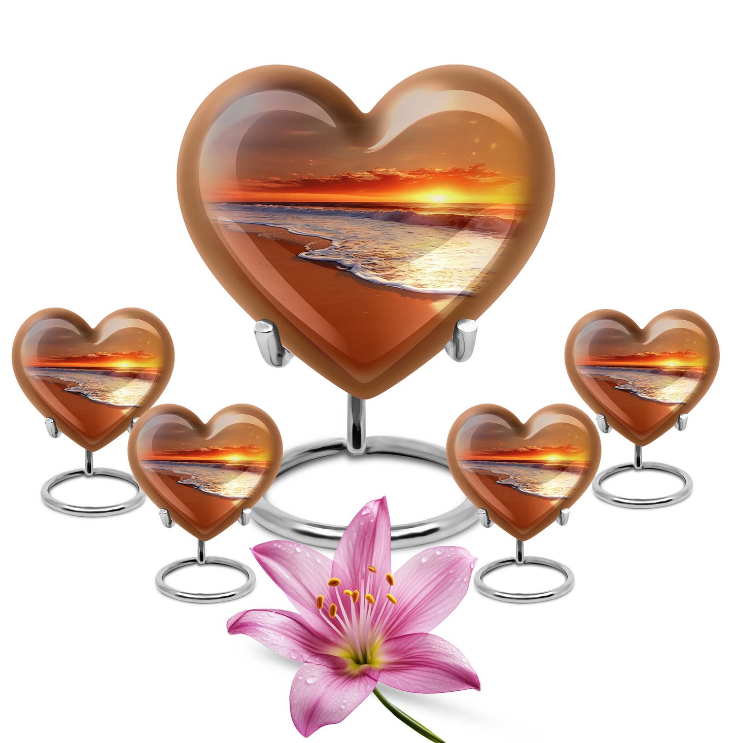  heart-shaped beach urn adorned with flowers, 