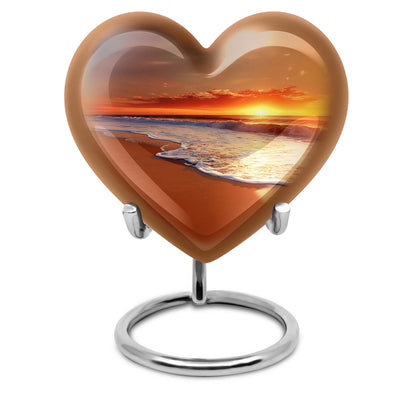  heart-shaped beach urn adorned with flowers, 