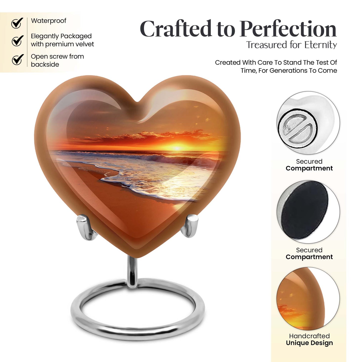  heart-shaped beach urn adorned with flowers, 