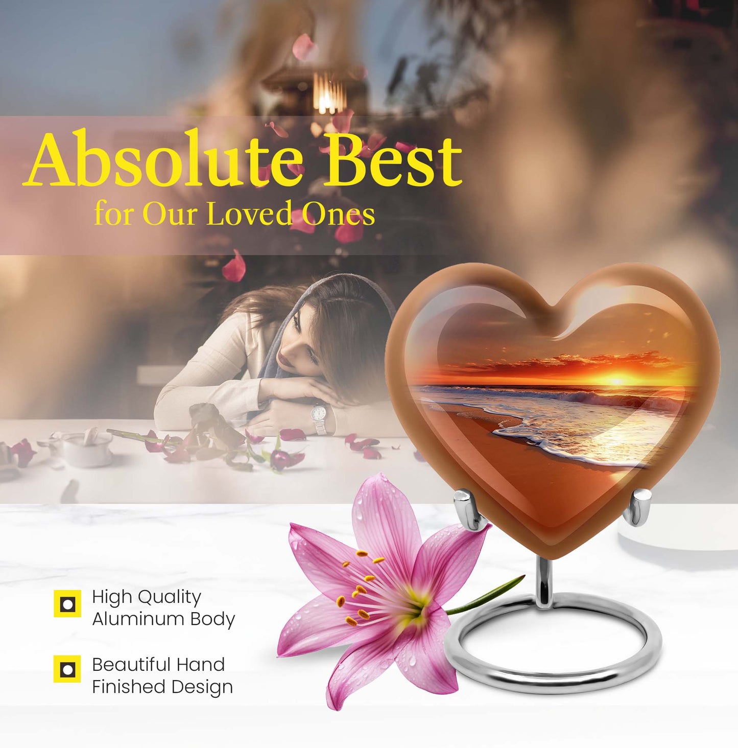  heart-shaped beach urn adorned with flowers, 