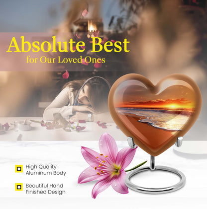  heart-shaped beach urn adorned with flowers, 