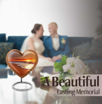  heart-shaped beach urn adorned with flowers, 