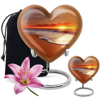  heart-shaped beach urn adorned with flowers, 
