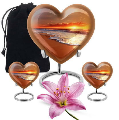  heart-shaped beach urn adorned with flowers, 
