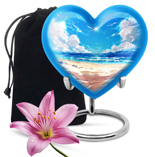 10-inch heart-shaped Beach Urn for cremation, crafted