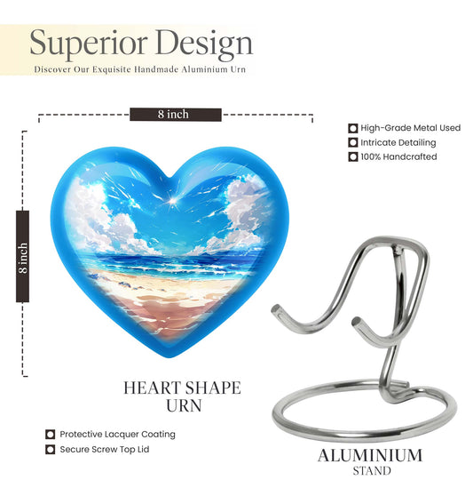 10-inch heart-shaped Beach Urn for cremation, crafted