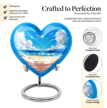 10-inch heart-shaped Beach Urn for cremation, crafted