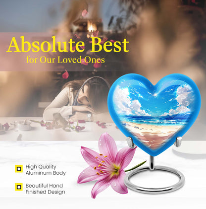 10-inch heart-shaped Beach Urn for cremation, crafted