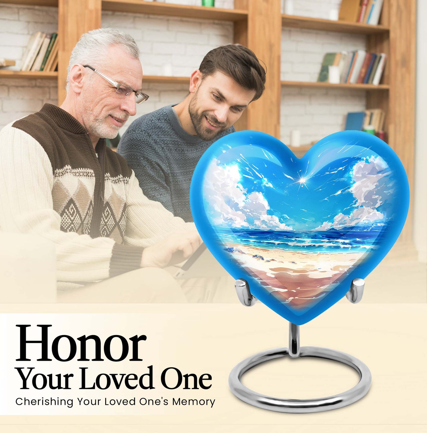 10-inch heart-shaped Beach Urn for cremation, crafted