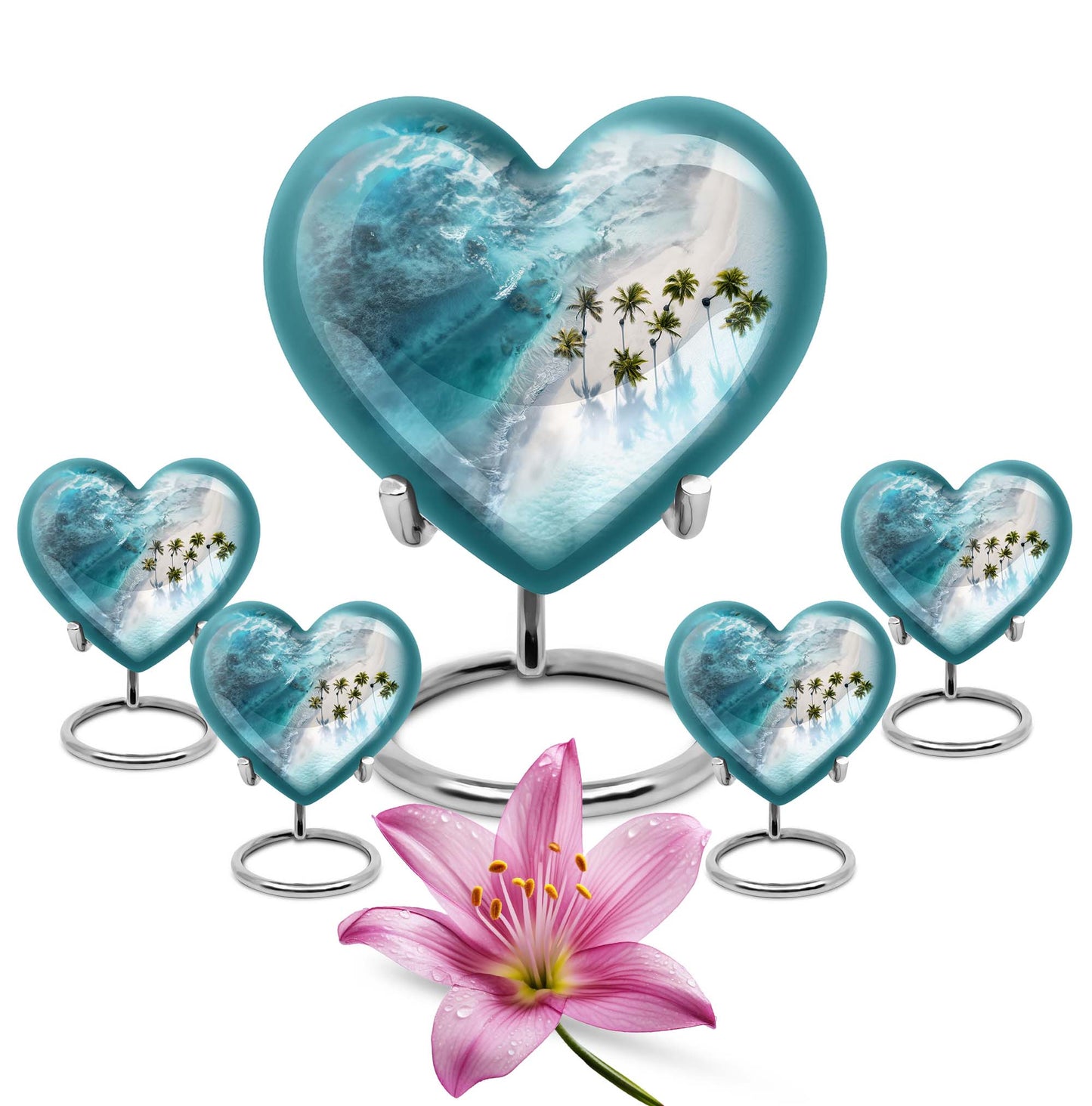 Beach Theme Large Urn With 4 Keepsake Urn