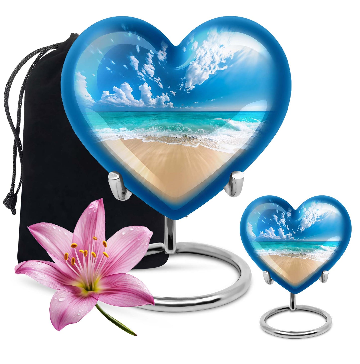 Beach Theme Large Urn With 1 Keepsake Urn