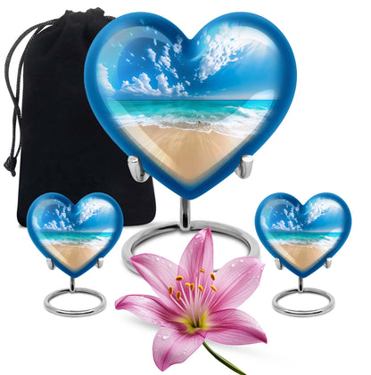 Beach Theme Large Urn With 2 Keepsake Urn