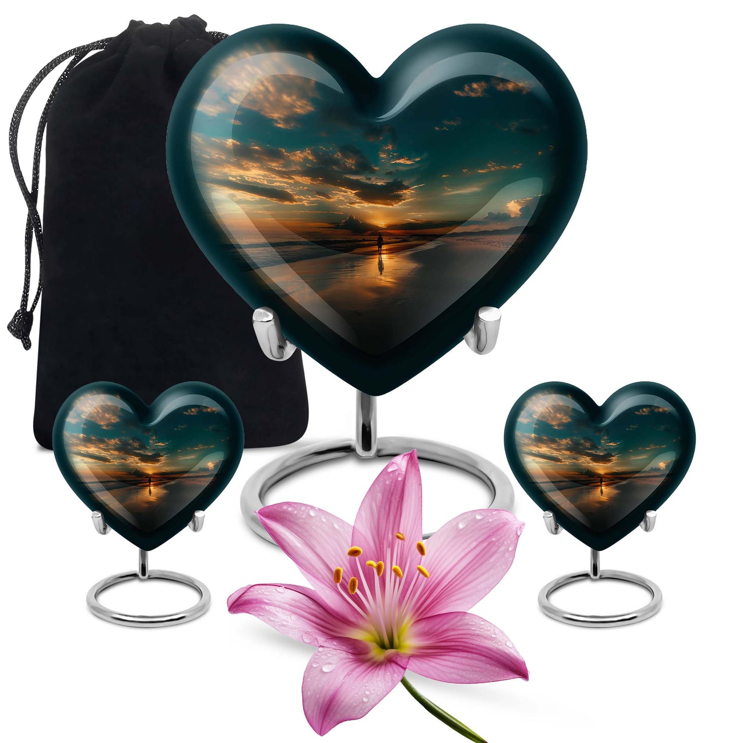 Beach Theme Large Urn With 2 Keepsake Urn
