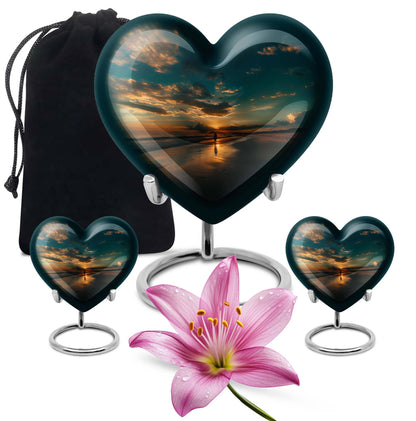 Beach Theme Large Urn With 2 Keepsake Urn