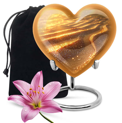 Beach themed 10-inch heart urn for adult women ashes with flower design