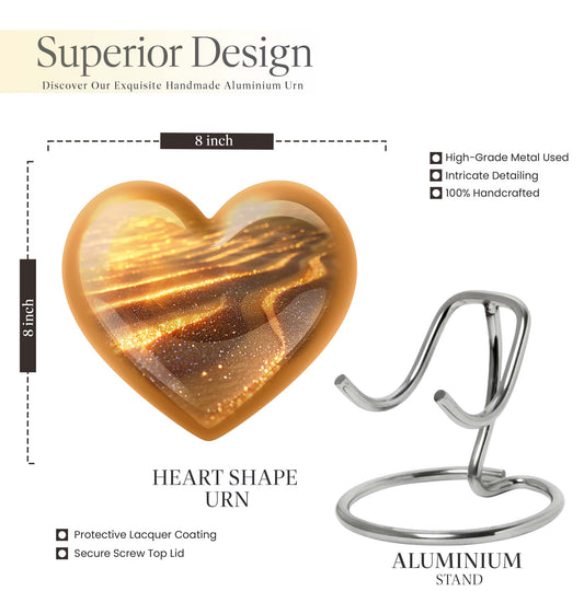Beach themed 10-inch heart urn for adult women ashes with flower design