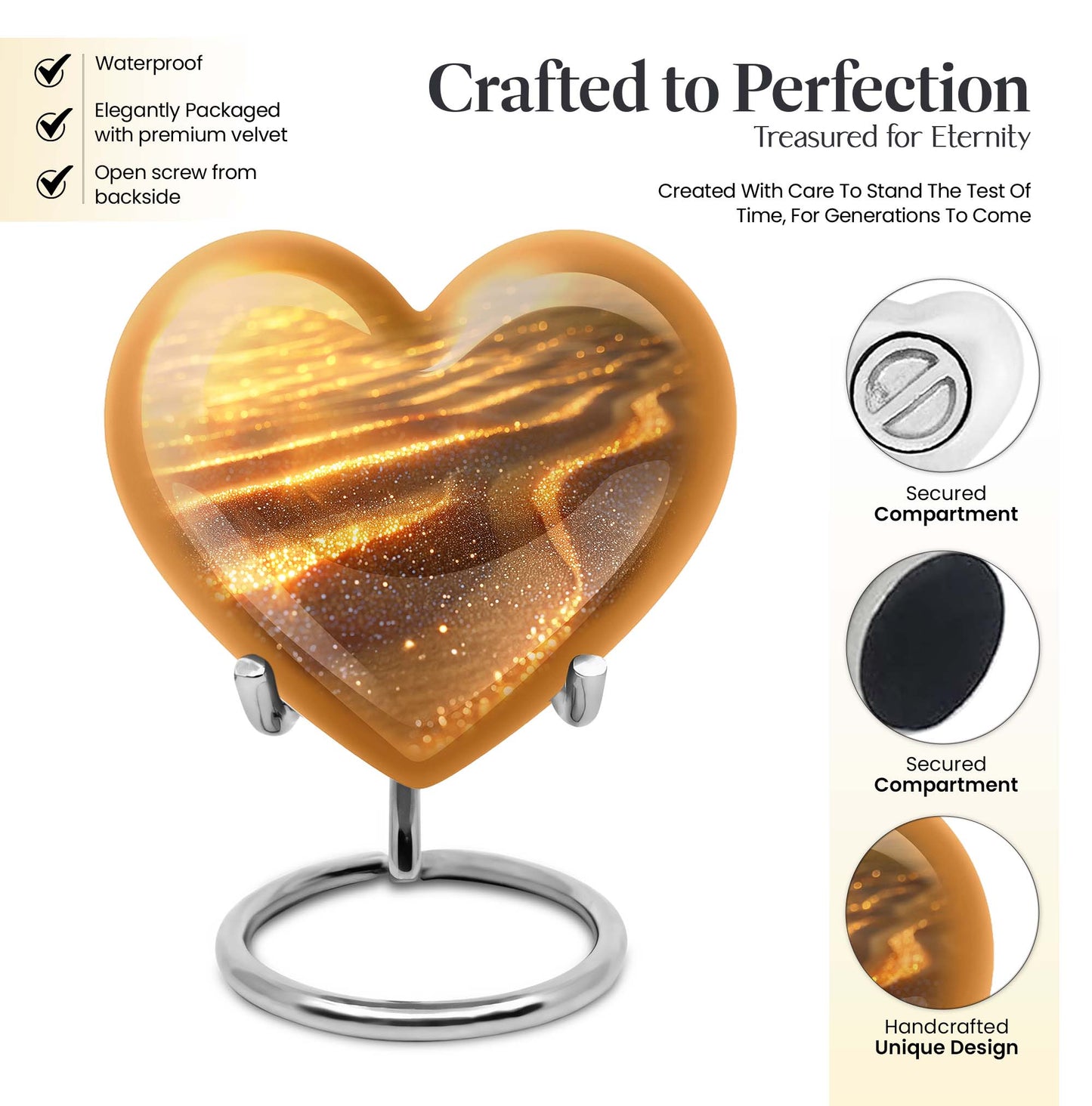 Beach themed 10-inch heart urn for adult women ashes with flower design