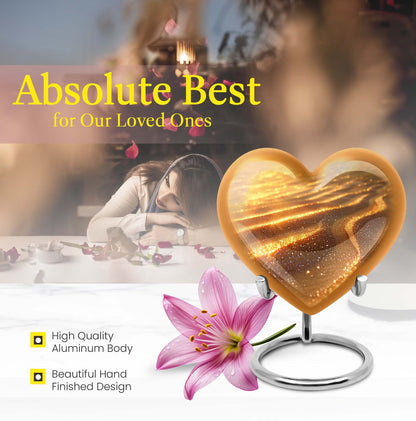 Beach themed 10-inch heart urn for adult women ashes with flower design