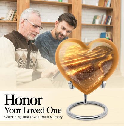 Beach themed 10-inch heart urn for adult women ashes with flower design