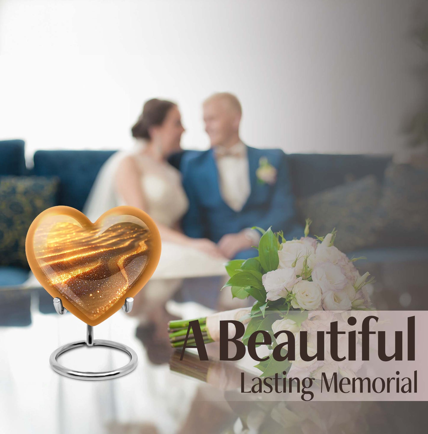 Beach themed 10-inch heart urn for adult women ashes with flower design