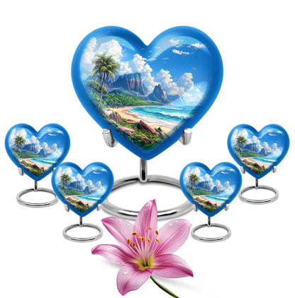 Beach Theme Large Urn With 4 Keepsake Urn